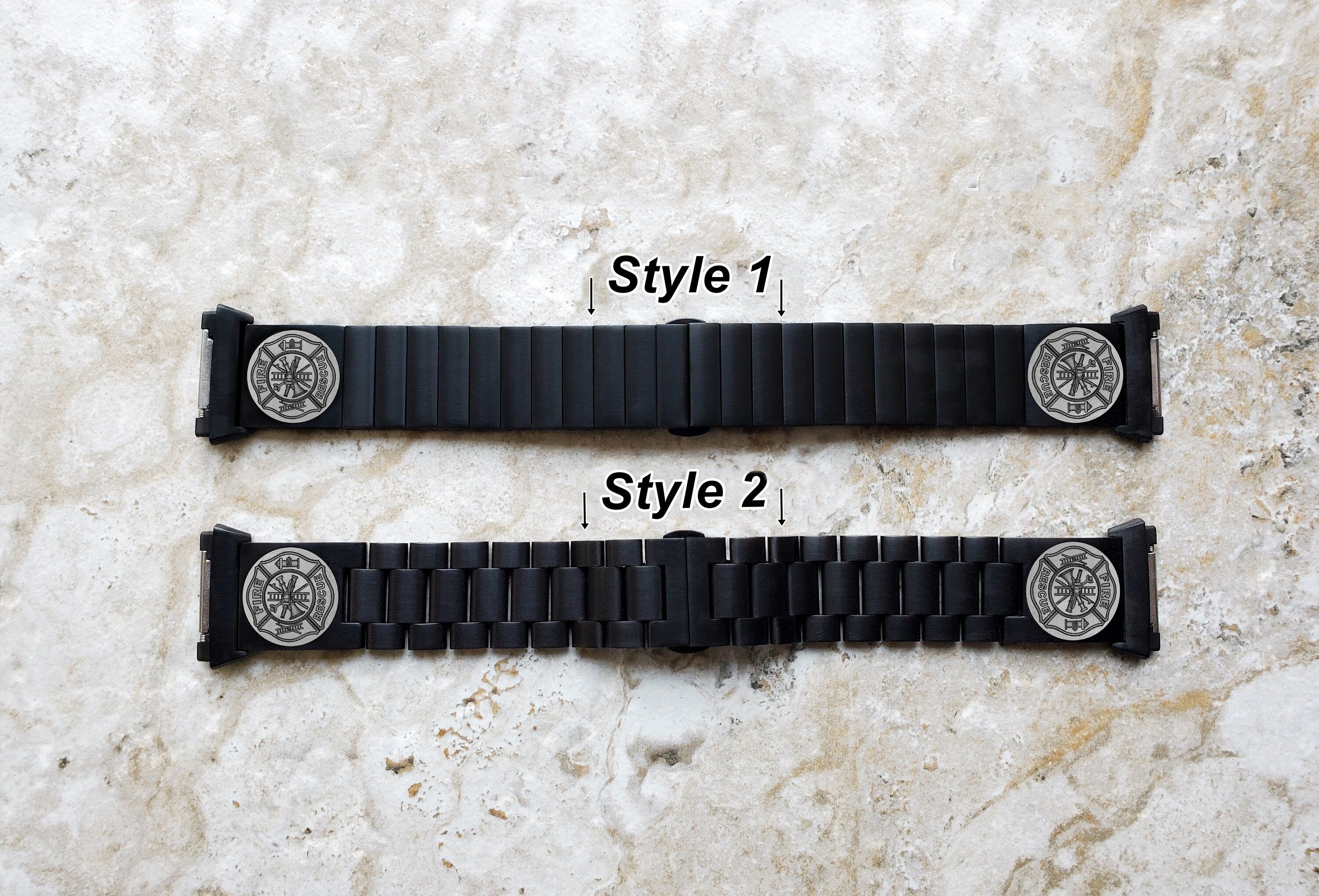 Engraved Watch Band Compatible with Fitbit Ionic Smartwatches Black Color Stainless Steel Bracelet Strap with Quick Release Adapters F1